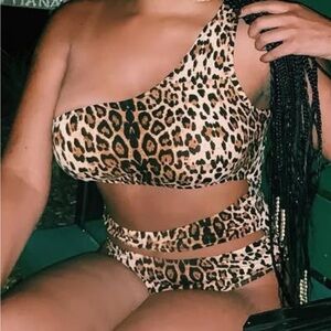 Leopard Print One-Shoulder Body Suit - Brown & Black